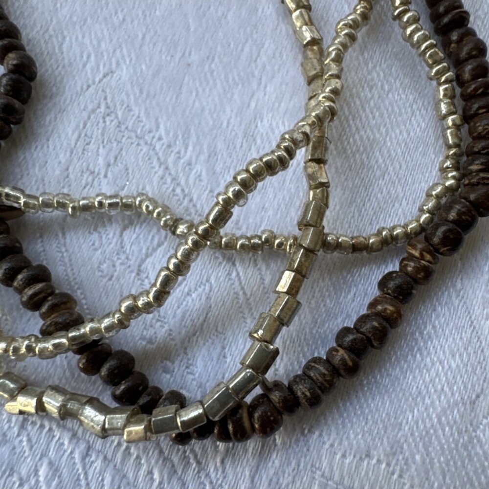 NEW Seed Bead Multi Layer Gold Tone Brown Multistrand Beaded Necklace 15" Drop - Picture 8 of 11